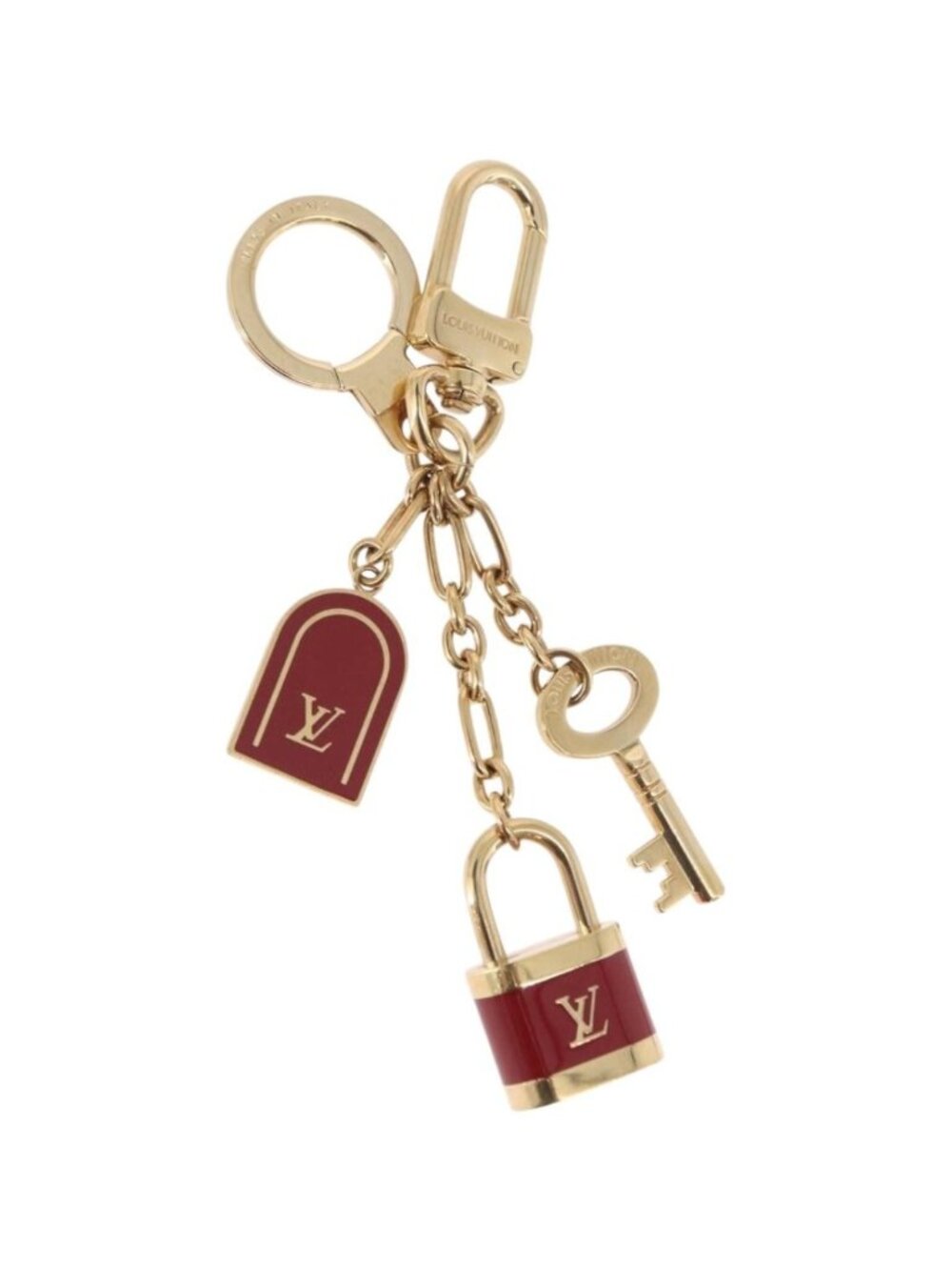 LOUIS VUITTON Porte Cles Kaduna Key Holder Gold Tone Red M60074
